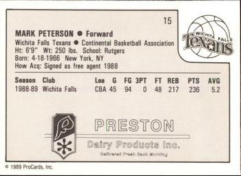 1989-90 ProCards CBA #15 Mark Peterson Back