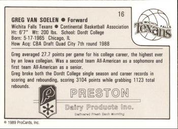 1989-90 ProCards CBA #16 Greg Van Soelen Back