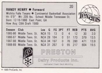 1989-90 ProCards CBA #20 Randy Henry Back