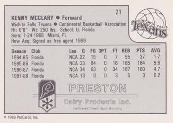1989-90 ProCards CBA #21 Kenny McClary Back