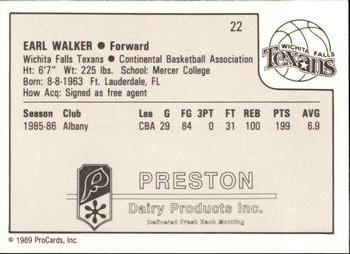 1989-90 ProCards CBA #22 Earl Walker Back