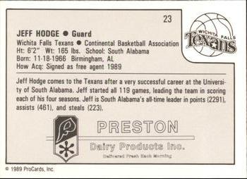 1989-90 ProCards CBA #23 Jeff Hodge Back