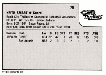 1989-90 ProCards CBA #29 Keith Smart Back