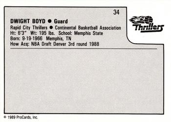 1989-90 ProCards CBA #34 Dwight Boyd Back