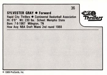 1989-90 ProCards CBA #36 Sylvester Gray Back