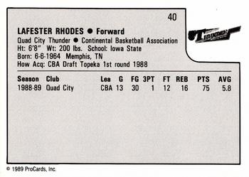 1989-90 ProCards CBA #40 Lafester Rhodes Back
