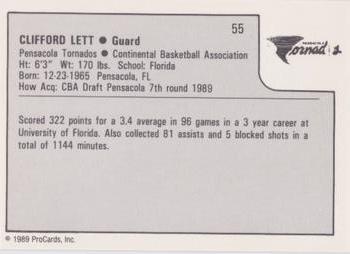 1989-90 ProCards CBA #55 Clifford Lett Back