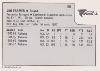 1989-90 ProCards CBA #58 Jim Farmer Back