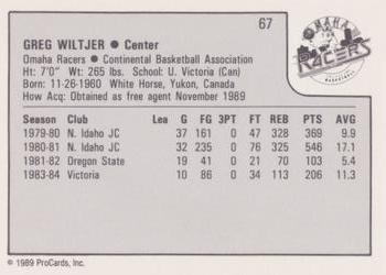 1989-90 ProCards CBA #67 Greg Wiltjer Back