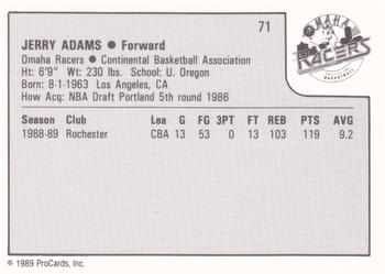 1989-90 ProCards CBA #71 Jerry Adams Back