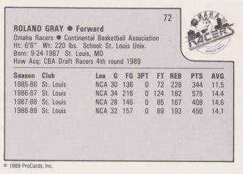 1989-90 ProCards CBA #72 Roland Gray Back