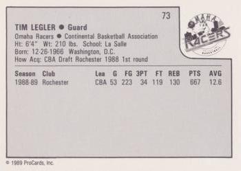 1989-90 ProCards CBA #73 Tim Legler Back