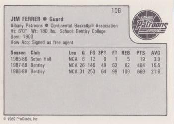 1989-90 ProCards CBA #106 Jim Ferrer Back