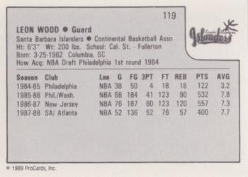 1989-90 ProCards CBA #119 Leon Wood Back