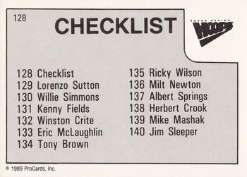 1989-90 ProCards CBA #128 Grand Rapids Hoops Checklist Back