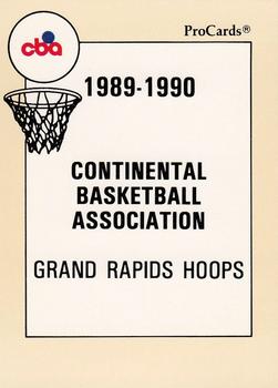 1989-90 ProCards CBA #128 Grand Rapids Hoops Checklist Front