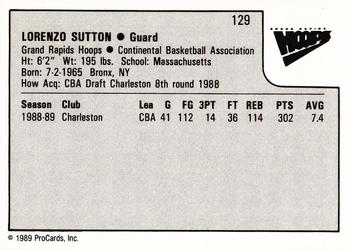 1989-90 ProCards CBA #129 Lorenzo Sutton Back