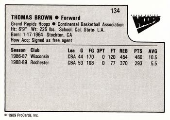 1989-90 ProCards CBA #134 Tony Brown Back