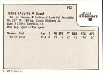 1989-90 ProCards CBA #142 Terry Faggins Back
