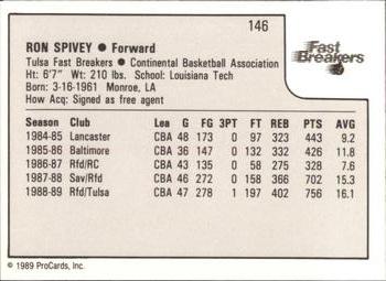 1989-90 ProCards CBA #146 Ron Spivey Back
