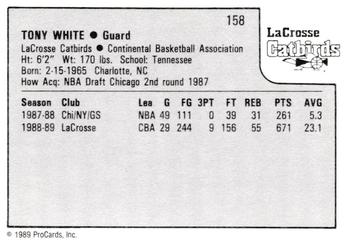 1989-90 ProCards CBA #158 Tony White Back
