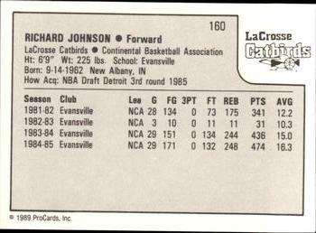 1989-90 ProCards CBA #160 Richard Johnson Back
