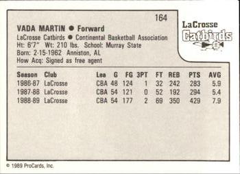 1989-90 ProCards CBA #164 Vada Martin Back