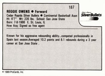 1989-90 ProCards CBA #187 Reggie Owens Back