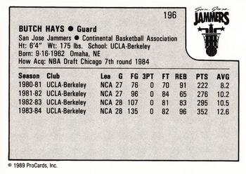 1989-90 ProCards CBA #196 Butch Hays Back