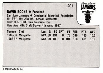 1989-90 ProCards CBA #201 David Boone Back