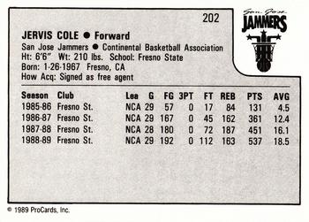 1989-90 ProCards CBA #202 Jervis Cole Back