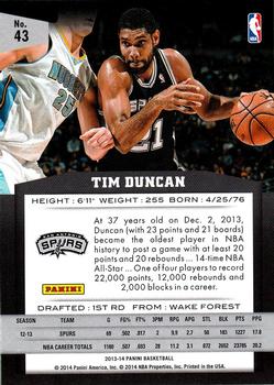 2013-14 Panini #43 Tim Duncan Back