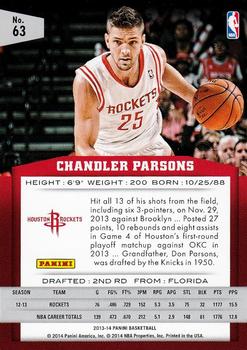 2013-14 Panini #63 Chandler Parsons Back