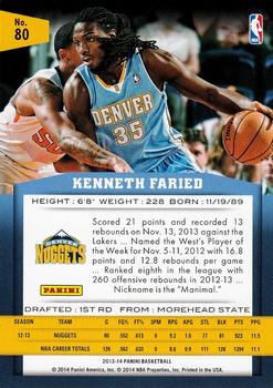 2013-14 Panini #80 Kenneth Faried Back