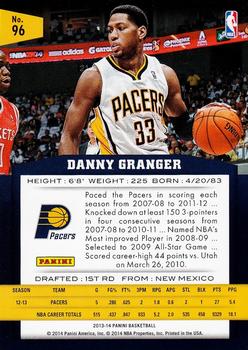 2013-14 Panini #96 Danny Granger Back