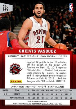2013-14 Panini #149 Greivis Vasquez Back