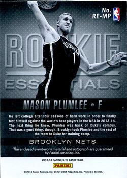 2013-14 Panini Elite - Rookie Essentials Autograph Jerseys #RE-MP Mason Plumlee Back