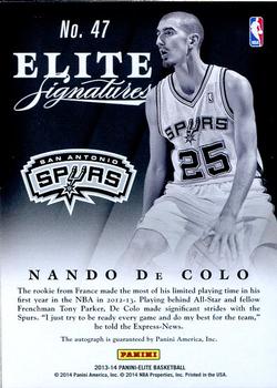 2013-14 Panini Elite - Signatures #47 Nando De Colo Back