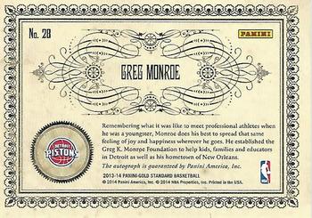 2013-14 Panini Gold Standard - Gold Scripts #28 Greg Monroe Back