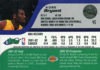 2002-03 Topps eTopps #45 Kobe Bryant Back
