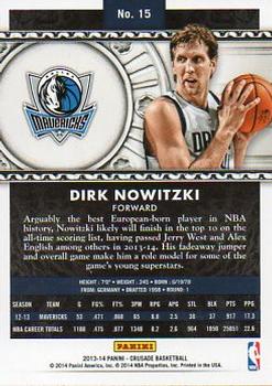 2013-14 Panini Crusade #15 Dirk Nowitzki Back
