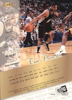 1998 Press Pass Authentics #35 Tim Duncan Back
