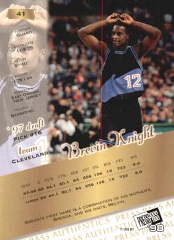 1998 Press Pass Authentics #41 Brevin Knight Back