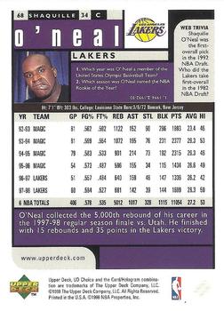 1998-99 UD Choice #68 Shaquille O'Neal Back