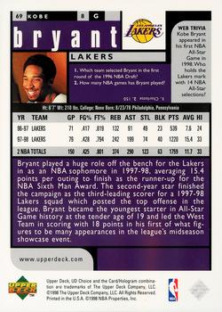1998-99 UD Choice #69 Kobe Bryant Back
