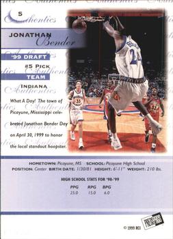 1999 Press Pass Authentics #5 Jonathan Bender Back