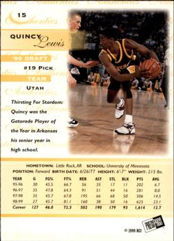 1999 Press Pass Authentics #15 Quincy Lewis Back