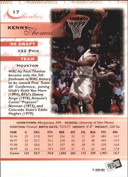 1999 Press Pass Authentics #17 Kenny Thomas Back