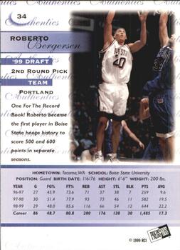 1999 Press Pass Authentics #34 Roberto Bergersen Back