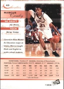 1999 Press Pass Authentics #43 Marcus Camby Back